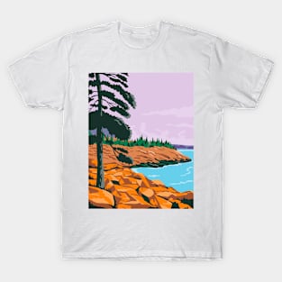 Acadia National Park in Southwest of Bar Harbor Maine United States WPA Poster Art Color T-Shirt